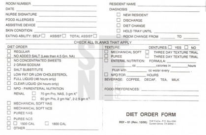 Diet Order Form: RDf-61 (1)