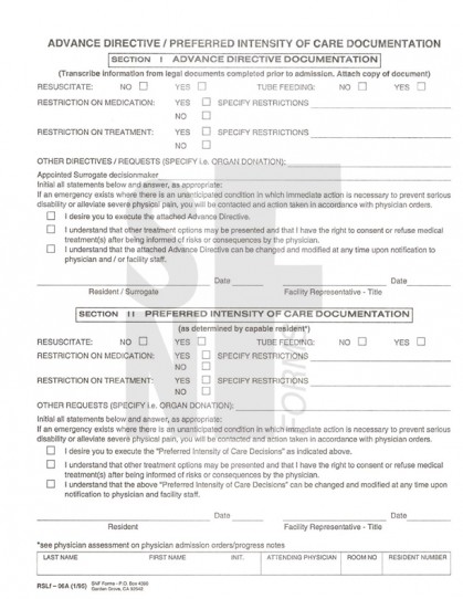 Adv. Directive/ Preferred Intensity of Care Doc.: RSLf-06A (1)