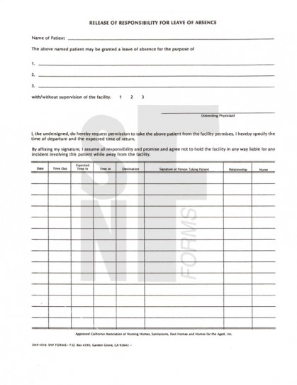 Release of Responsibility for Leave of Absence: SNF-1010 (1)