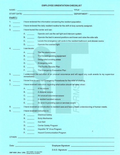 Employee Orientation Checklist: SNF-4003 (1)