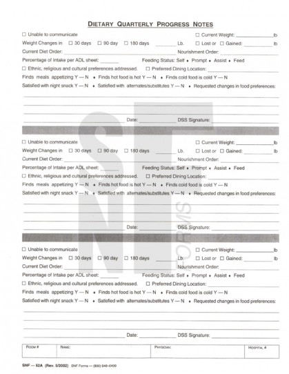 Dietary Quarterly Progress Notes: SNF-52A (1)